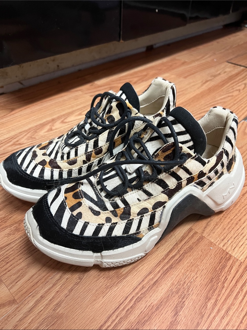 Mark Nason Zebra & Leopard Mix Platform Sneakers in Black, Cream, Tan